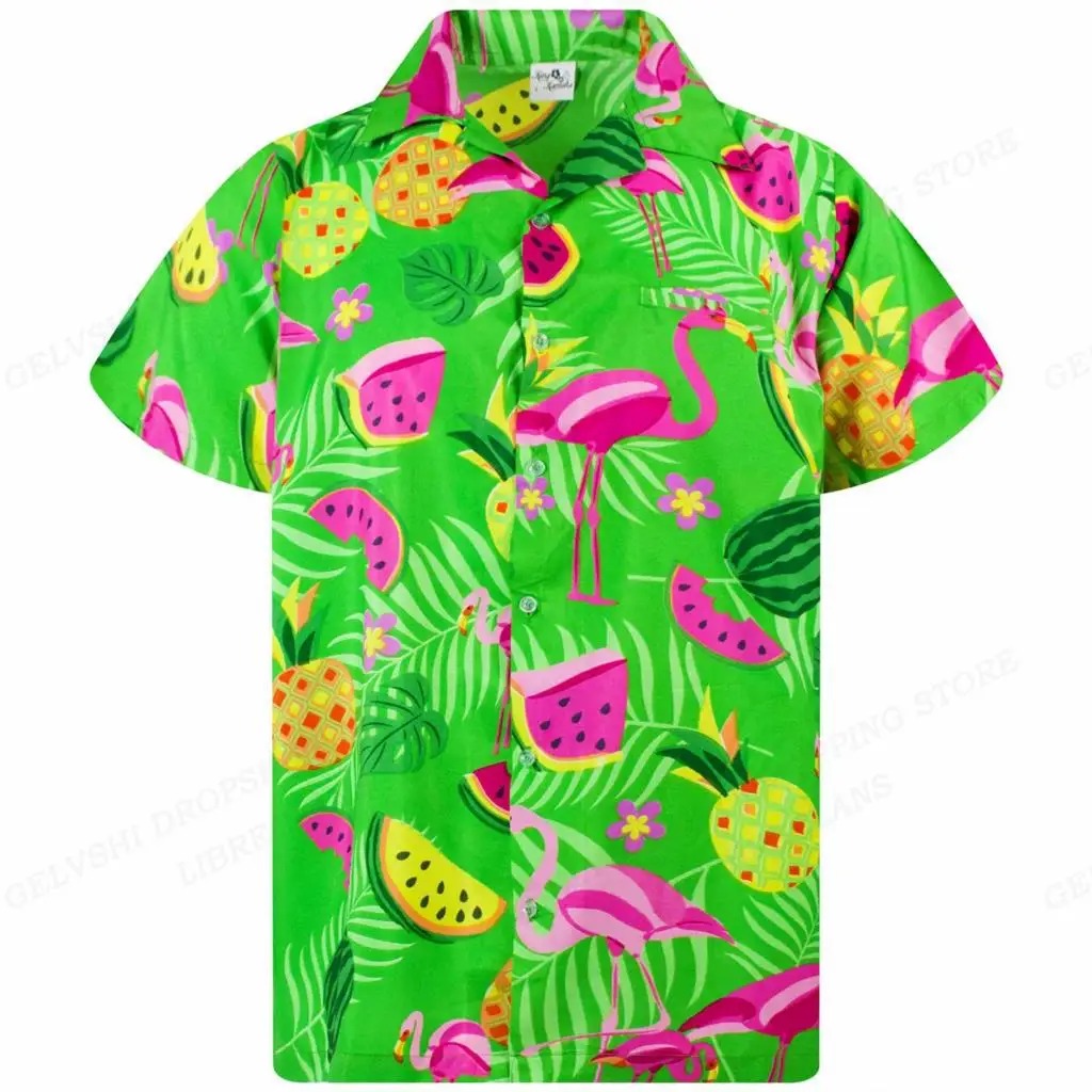 Hawaiiaans overhemd met 3D-flamingo voor heren | Trendy