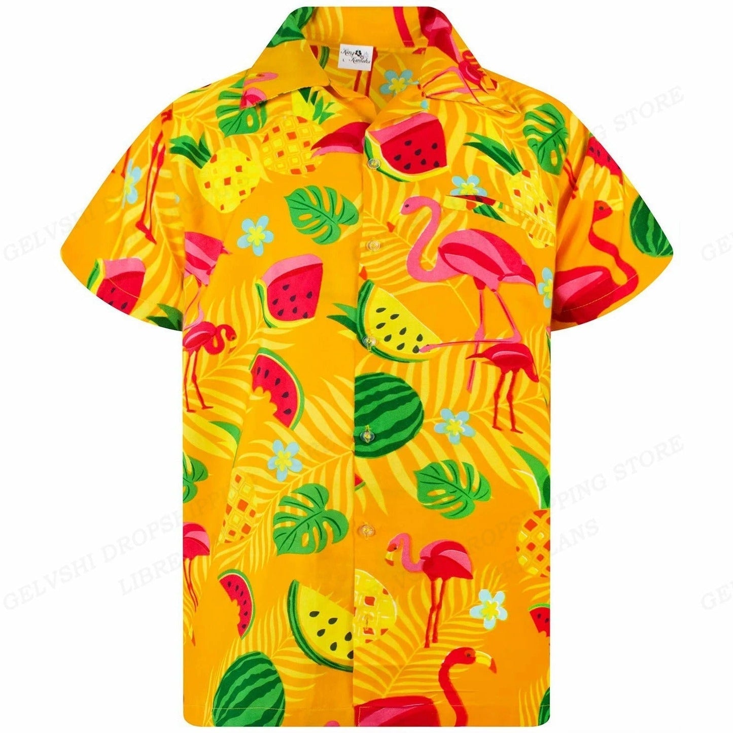 Hawaiiaans overhemd met 3D-flamingo voor heren | Trendy