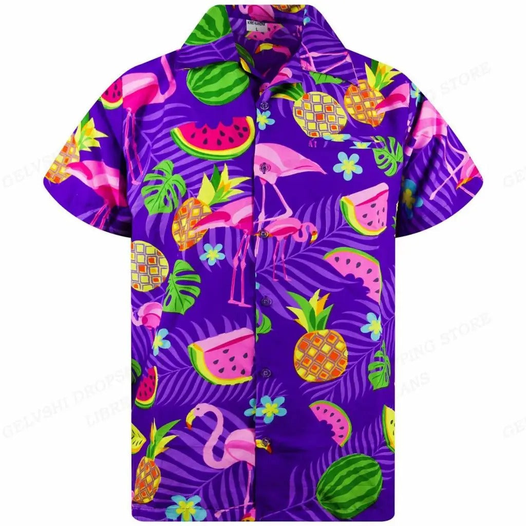 Hawaiiaans overhemd met 3D-flamingo voor heren | Trendy