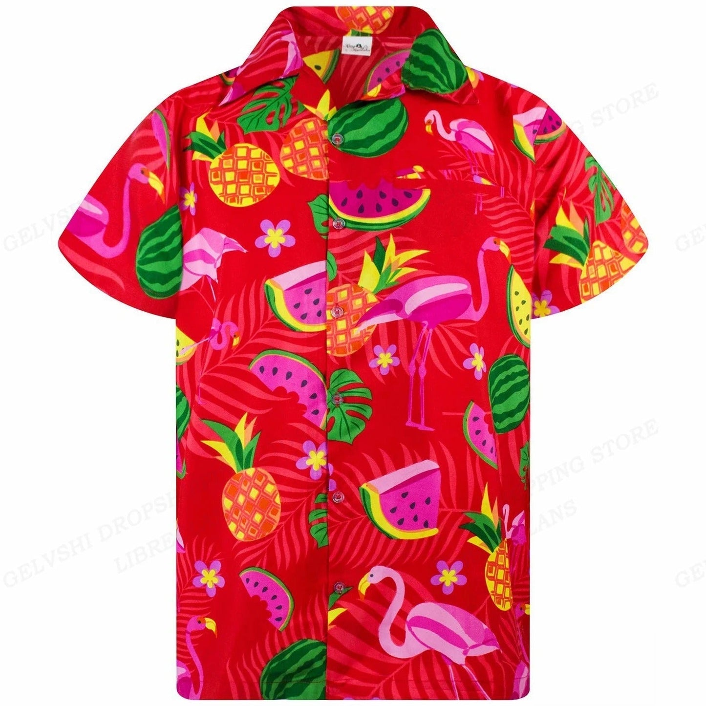 Hawaiiaans overhemd met 3D-flamingo voor heren | Trendy