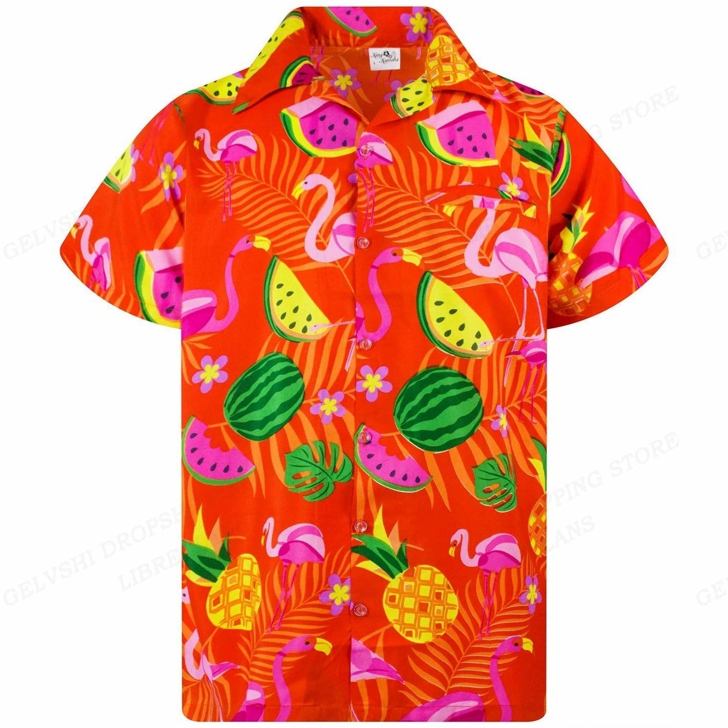 Hawaiiaans overhemd met 3D-flamingo voor heren | Trendy