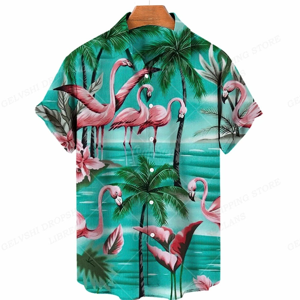 Hawaiiaans overhemd met 3D-flamingo voor heren | Trendy